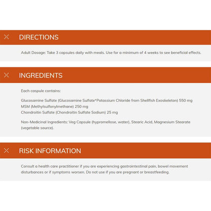 Glucosamine & MSM Plus Chondroitin Sulfate 180 Vcaps
